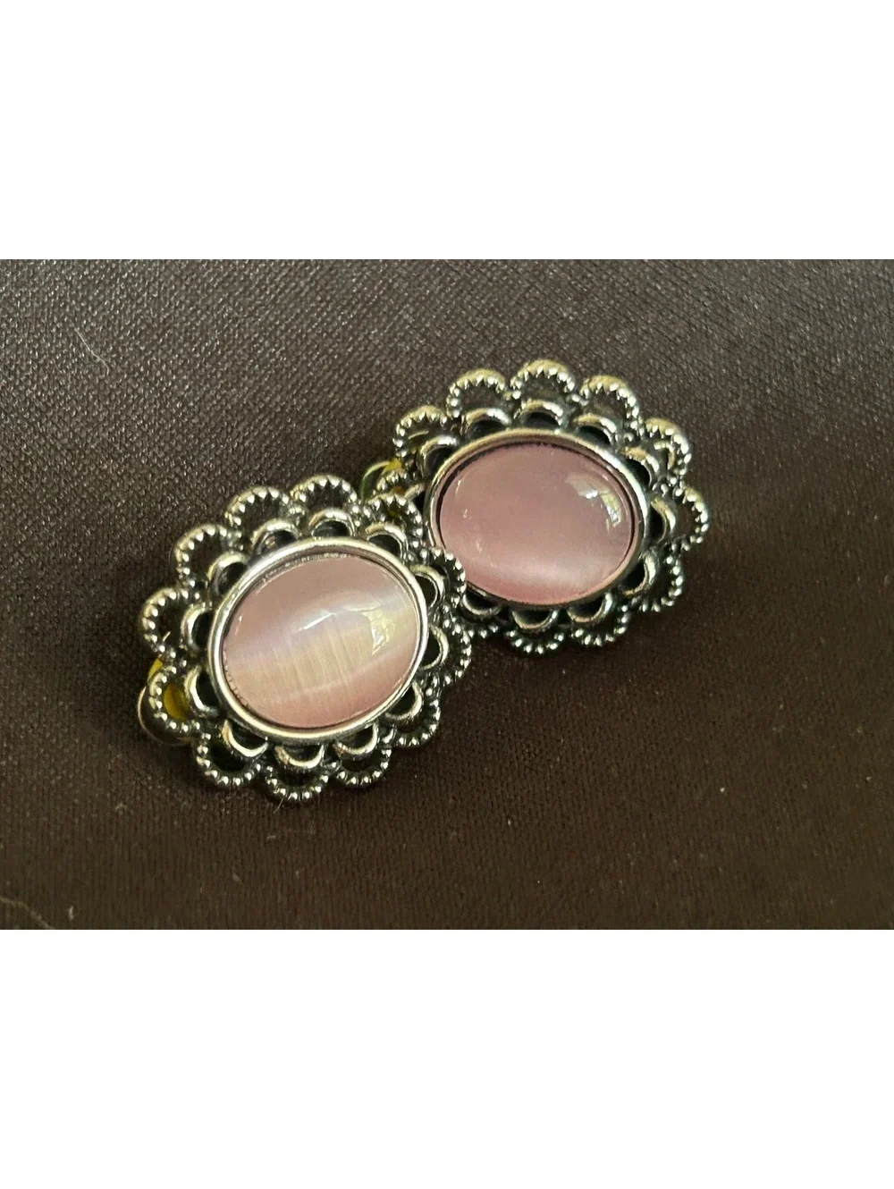 Vintage Silver Tone Pink Oval Clip-On Earrings
